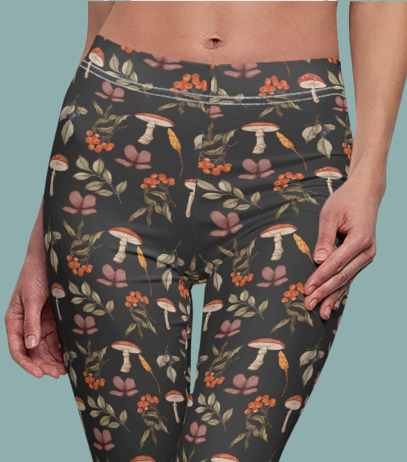 Cottagecore Leggings,mushroom Printed Leggings,women's Fashion Pants ...