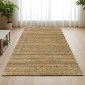 Handloom Gabbeh loom two line Dark Beige color Wool Rug Handwoven, hand knotted high pile Rug traditional weave Rug Bohemian Rug  Custom Rug