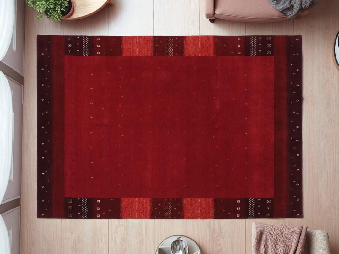 Handloom Loribaft Gabbeh Red Color Wool Rug Handwoven, Hand Knotted ...