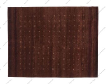 Handgeweven loribaft Gabbeh donkerbruin wollen vloerkleed handgeweven, handgeknoopt hoogpolig vloerkleed, traditioneel geweven vloerkleed boho vloerkleed op maat gemaakte vloerkleden