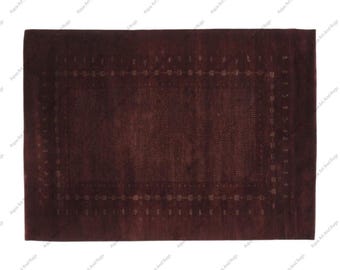Handgeweven loribaft Gabbeh donkerbruin wollen vloerkleed handgeweven, handgeknoopt hoogpolig vloerkleed, traditioneel geweven vloerkleed boho vloerkleed op maat gemaakte vloerkleden