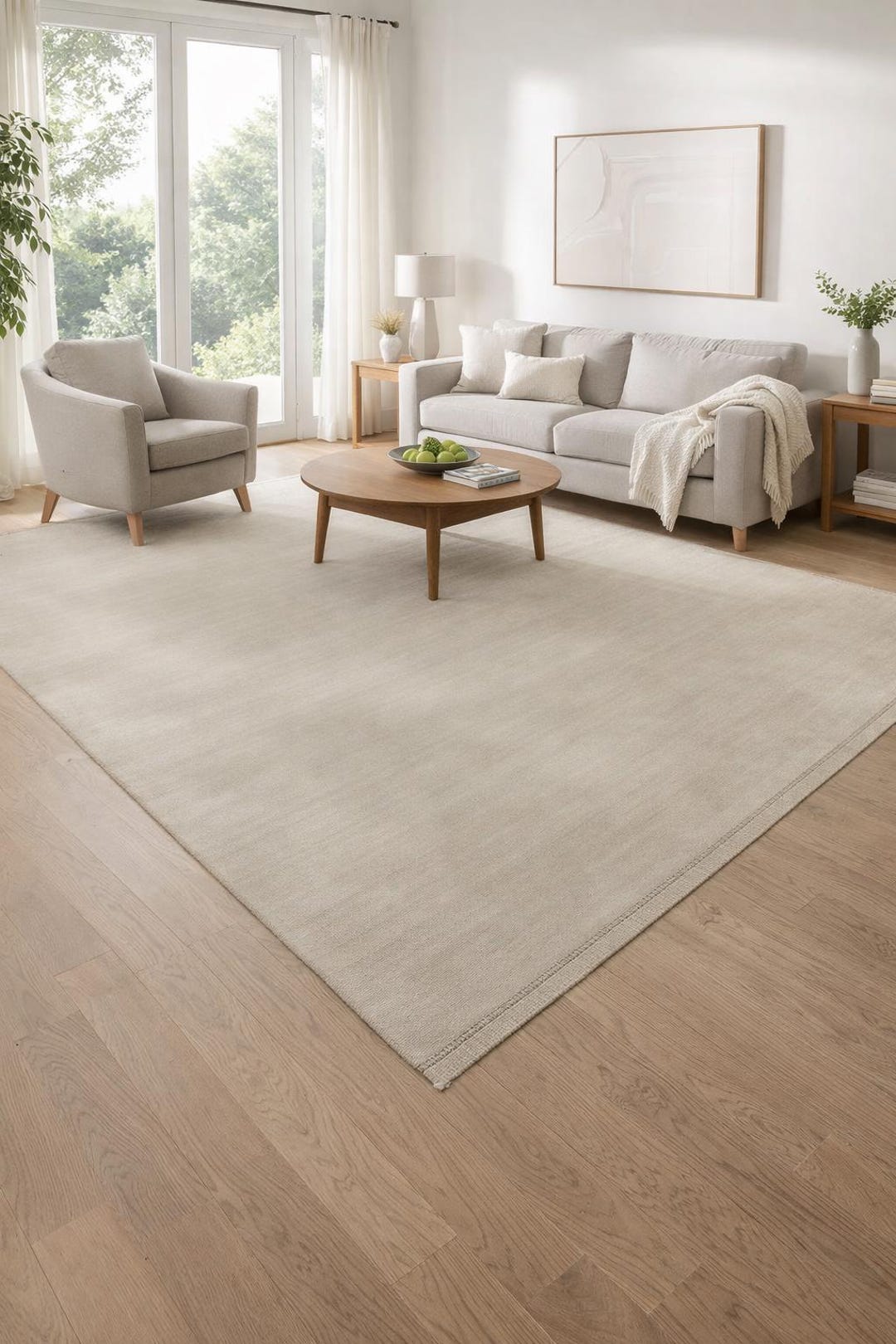 Greige Textured Rug Handwoven Solid Greige Handloom Wool Rug With Fringes Minimalist Area ...