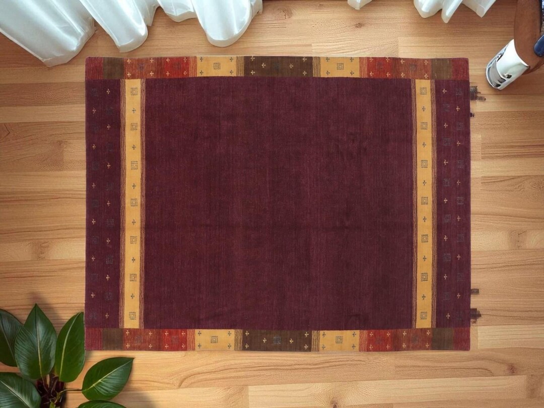 Handloom Gabbeh Loom Two Line Dark Purple Color Wool Rug Handwoven ...