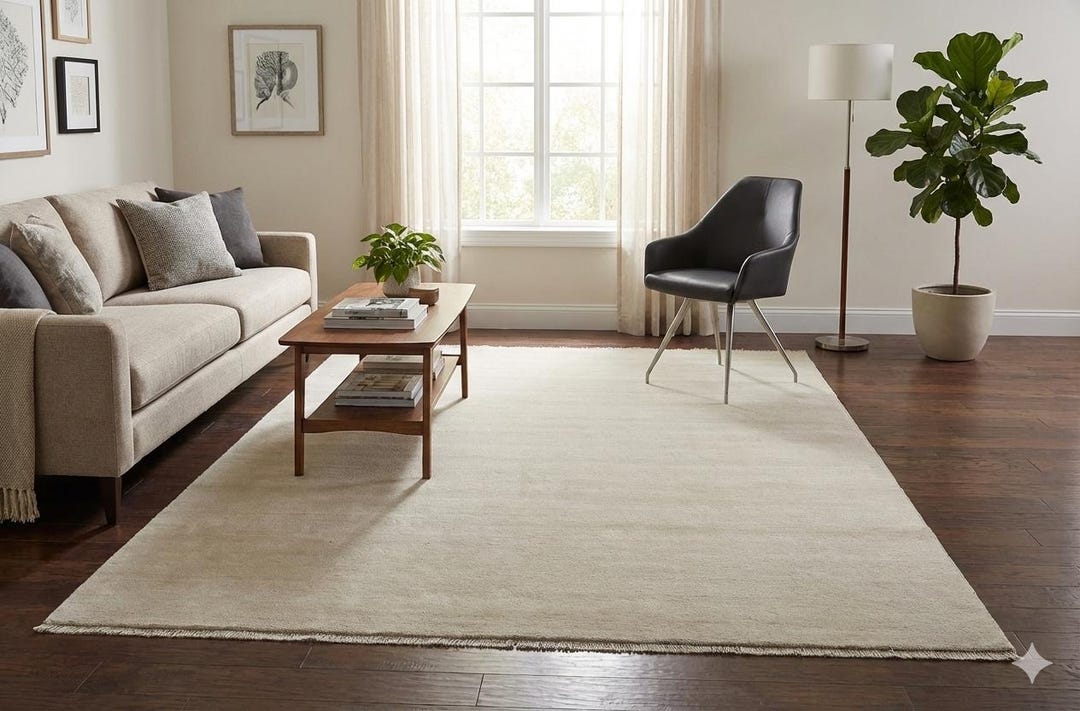Oatmeal Wool Area Rug Solid Greige Handloom Carpet Japandi Home Decor ...