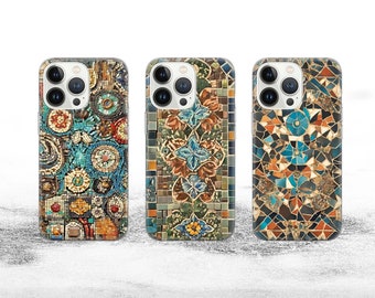 Vintage Mosaic Charm Phone Case Mosaic Tiles Cover for iPhone 15Pro, 14, 13, 12, 11, Google Pixel 8, 7A, 6A, Samsung Galaxy S24Ultra, S23fe,