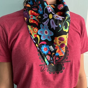 Skulls and Flowers Halloween Bandana Day of the Dead Sugar Skull Scarf Dia De los Muertos