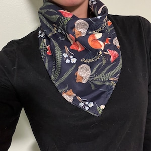 Woodland Bandana, Cottagecore Bandana, Forest Creatures Bandana, Mushroom Bandana, woodland accessory, Woodland Dog Bandana