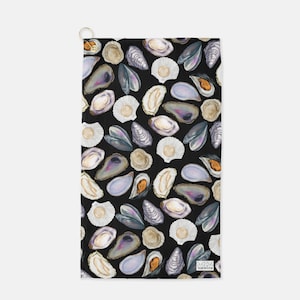 Sea Shells Golf Towel Coastal Shellfish Gift Beachy Golf Towel Personalized