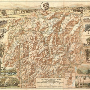 Map of White Mountains NH 1937 High Resolution Digital Download