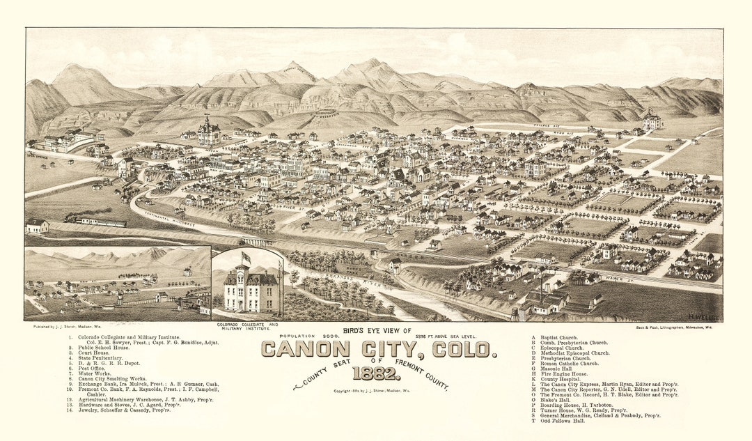 Map of Canon City CO 1882 High Resolution Digital Download Etsy