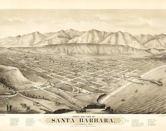 Map of Santa Barbara CA 1877 High Resolution Digital Download