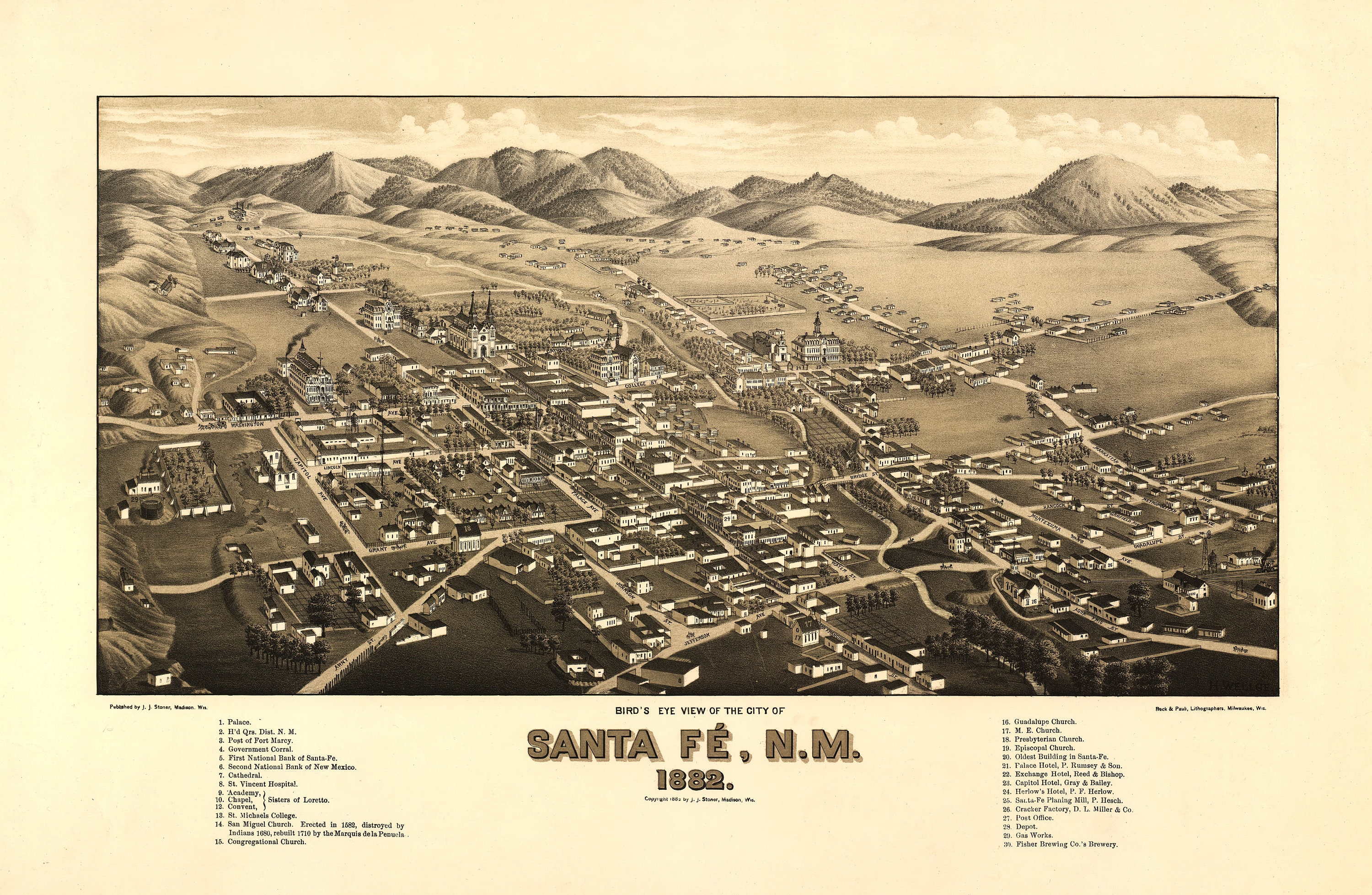 Map of Santa Fe NM 1882 High Resolution Digital Download
