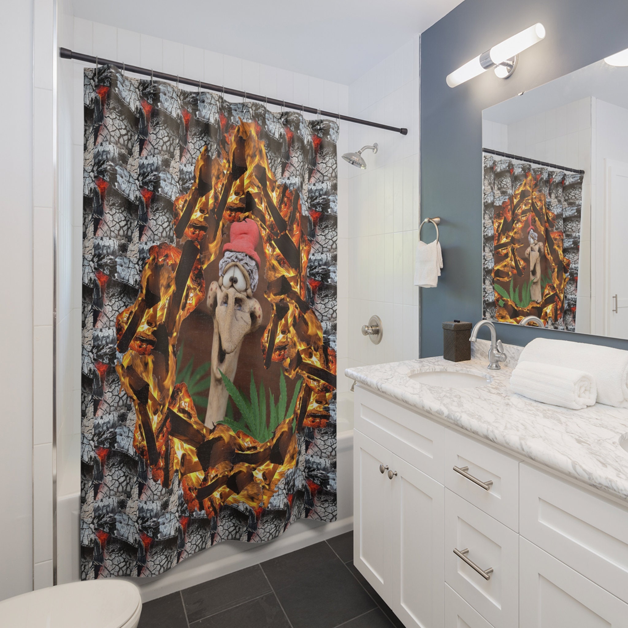 Dragon Fire One up Shower Curtains Artistic Bath Decor Unique