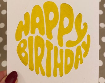 Birthday Card, Various Colours, Single or Multipk,Original Linocut Print, Birthday Card/Greetings Card/Notecard. 120mm x 120mm. Blank Inside