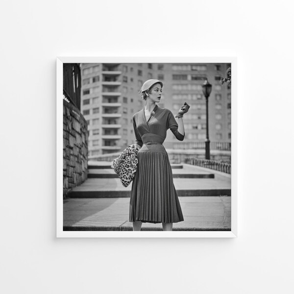 Slim Aarons Jean Patchett For Saks Fifth Avenue Print Poster, Vintage Print, Black and White Photography Print, High Society Photo Print,