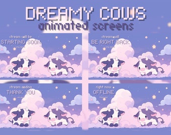 Animated Dreamy Cows Twitch Screens / Cute Twitch Screens / Custom Twitch Screens / Stream Pack / Stream Overlay