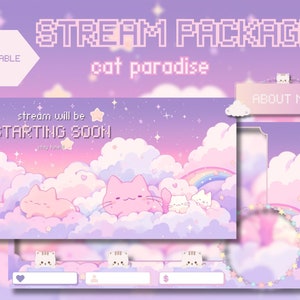 Cat Paradise / VTUBER Stream Overlay Package / Cute Twitch Overlay / Custom Twitch Overlay / Stream Pack / Stream Overlay / Overlay Pack