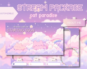 Cat Paradise / VTUBER Stream Overlay Package / Cute Twitch Overlay / Custom Twitch Overlay / Stream Pack / Stream Overlay / Overlay Pack