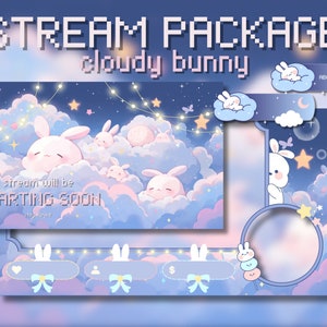 Cloudy Bunny / VTUBER Stream Overlay Package / Cute Twitch Overlay / Custom Twitch Overlay / Stream Pack / Stream Overlay / Overlay Pack