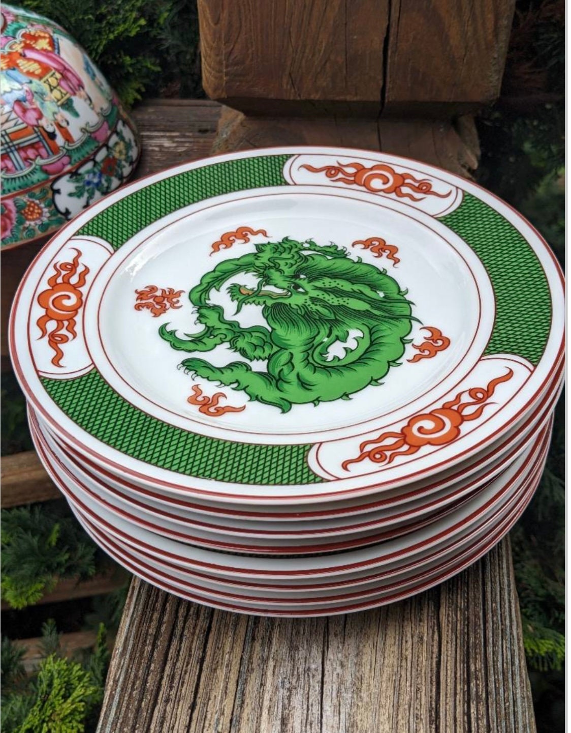 Fitz & Floyd Chinese Dragon Salad Plates Set of 4 