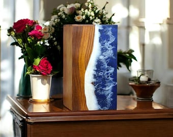 Handmade Ocean Wave Resin Urn Box - Rosewood Memorial Keepsake