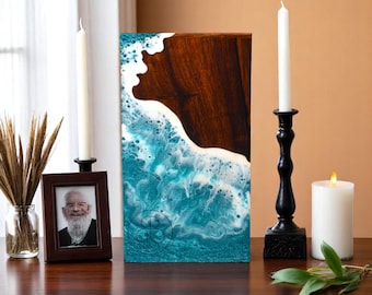 Wooden Ocean Urn Box | Handcrafted Memorial Keepsake | Sea-Inspired Cremation Box for Loved Ones