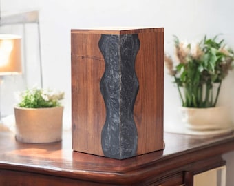 Rosewood Cremation Urn with Black Resin Inlay - Handmade Wood Box