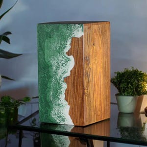 Handcrafted Rosewood Urn Box with Ocean Wave Design | Premium Memorial Keepsake cremation urn for human ashes