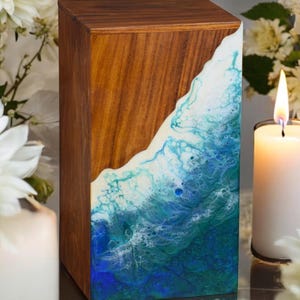 Urn box, Rosewood & Black Resin Ocean Wave Urn Box | Urns For Human Ashes | Memorial Keepsake Urn | Personalized/Custom Urns | Ashes Box
