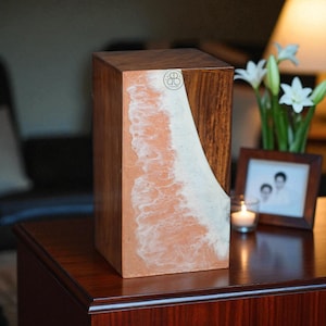Handcrafted Wooden urn box Rosewood With Resin Ocean Wave Design Urns For Human Ashes - Elegant Remembrance Keepsake urn - premium gift urn
