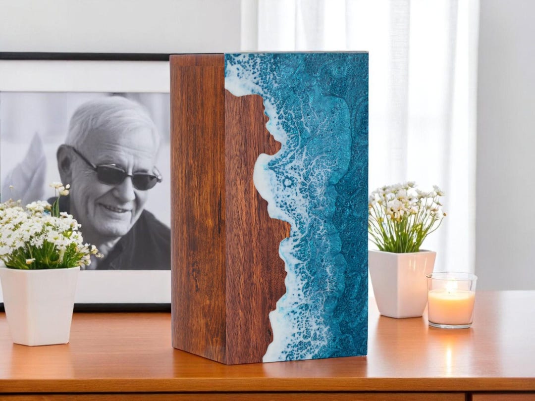 Handcrafted Rosewood Urn Box: Ocean Wave Design, Memorial Keepsake - Etsy