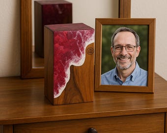 Rosewood Urn Box: Ocean Wave Resin Inlay, Personalized Memorial Keepsake