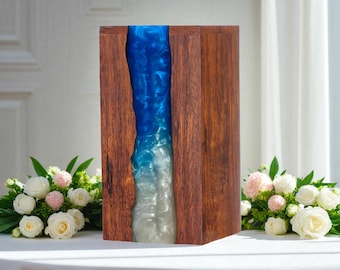 Rosewood Cremation Urn with Resin Wave Design - Memorial Keepsake