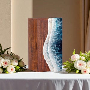 Handcrafted Rosewood Urn Box with Ocean Wave Design | Premium Memorial Keepsake |Personalized Memorial Urn for Human| Funeral Urn