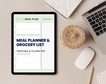 Lime Weekly Meal Planner with Grocery List Printable Template, 7 Day Menu Plan, Food Planner, Health & Fitness, A4/Letter