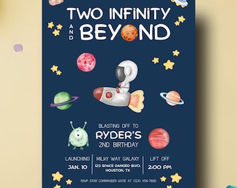 Two Infinity and Beyond Birthday Invitation | Space Theme (Digital Download)