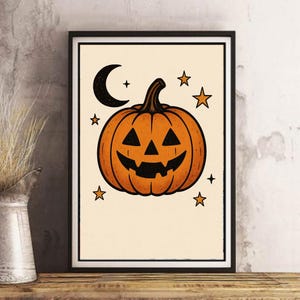 Vintage Halloween Pumpkin Print: Colorful Whimsical Wall Art (Digital Download)