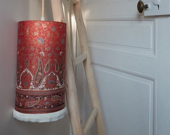 Lampshade for pendant or portable lamp with ethnic paisley pattern, handmade in France, 28 x 15 cm