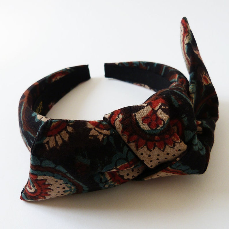 Boho headband in ethnic printed cotton with a large bow for women image 5