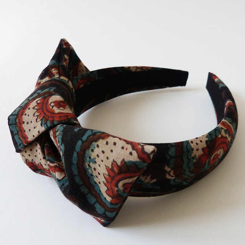 Boho headband in ethnic printed cotton with a large bow for women image 2