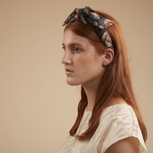 Boho headband in ethnic printed cotton with a large bow for women image 1