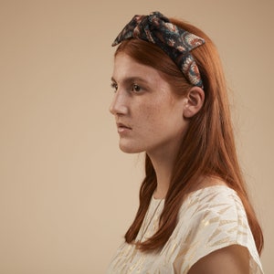 Boho headband in ethnic print cotton with a large knot for women