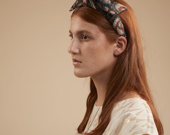 Boho headband in ethnic printed cotton with a large bow for women