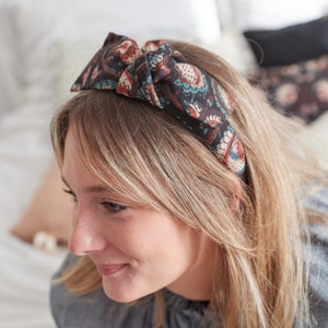 Boho headband in ethnic printed cotton with a large bow for women image 3