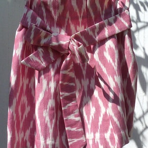 Short skirt for women with ikat pattern in boho chic style, removable belt, high waist, lined image 2