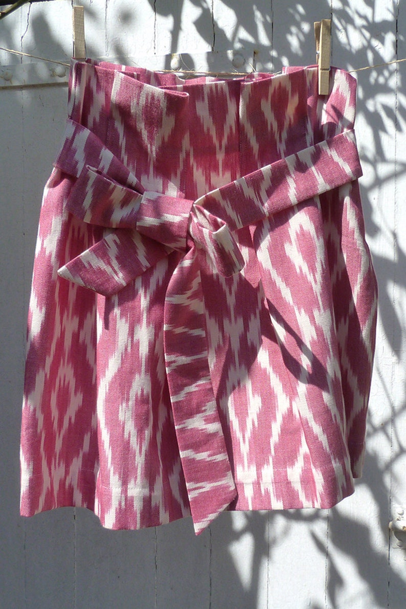 Jupe courte pour femme à motif ikat au style bohème chic, ceinture amovible, taille haute, doublée image 2