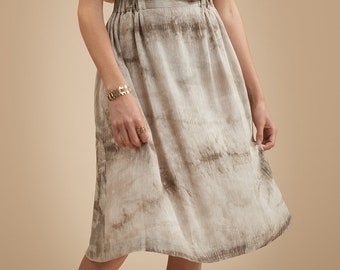 Tie and dye women's skirt in boho chic style with silver metal threads, fluid and comfortable