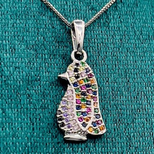 Rainbow Animal Jewelry gift for girl penguin Necklace in Silver  Penguin lover Jewelry  gift Colorful Bird Gift cute penguin jewelry animal
