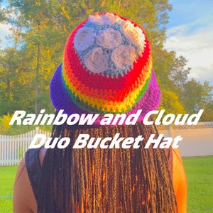 Dreamy Skies: Rainbow and Cloud Crochet Bucket Hat
