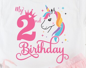 My 2nd Birthday SVG, Unicorn 2 Year Birthday Girl Svg, 2nd Birthday Unicorn Svg, Second Unicorn Birthday Girl Svg, Birthday Cutting Eps,Dxf